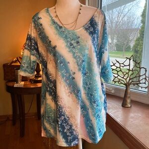 10/$10 Beautiful Spring Summer Ocean Inspired Pullover Soft and Silky Top XL EUC